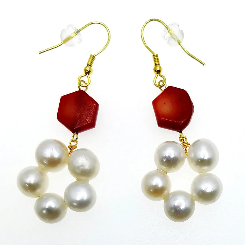 

E474 Factory Price pearl flower Earring Coral Headband Woman Girl 925 Sterling Silver Hooks Pearl