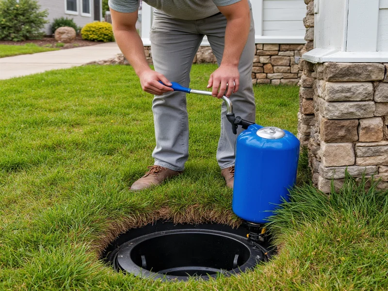 Homeowner checking septic tank access point safely