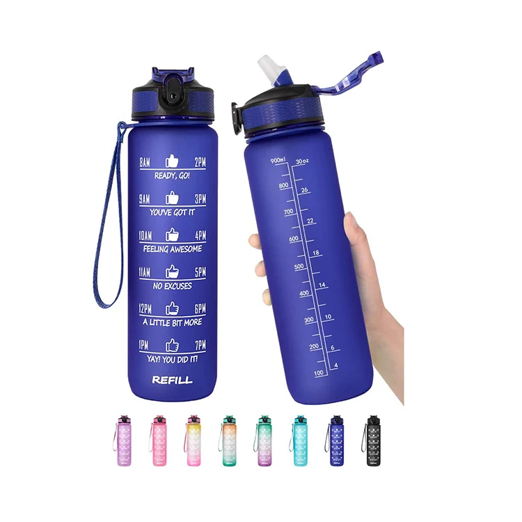 

32oz Tritan Large Water Bottle with Motivational Time Marker Removable Strainer Fast Flow BPA Free Non-Toxic water bottle