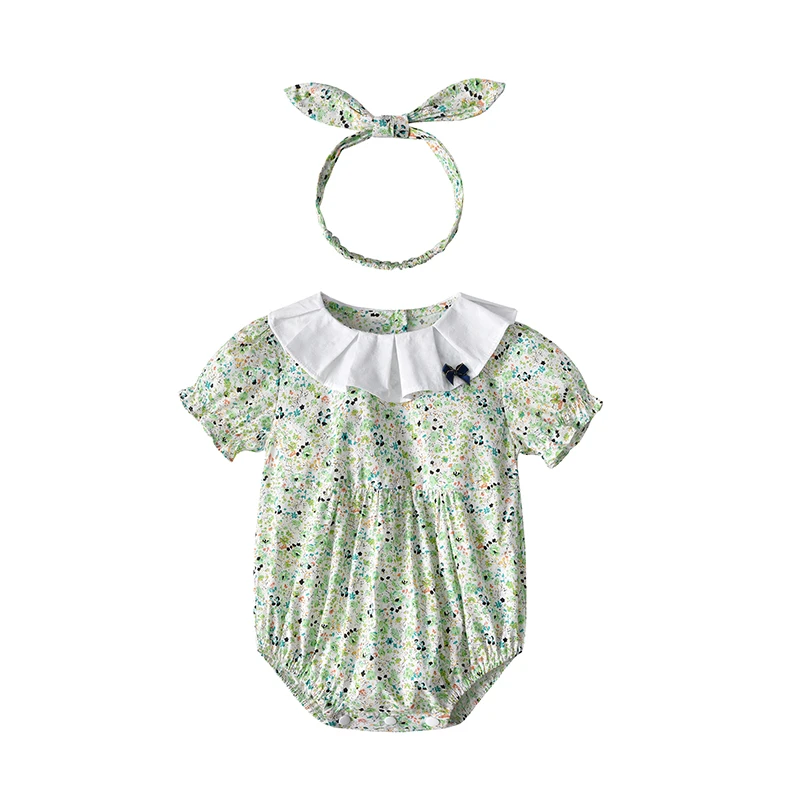 

new design summer Country style Floral 2pcs breathable baby girls' romper clothing set, Pink/green