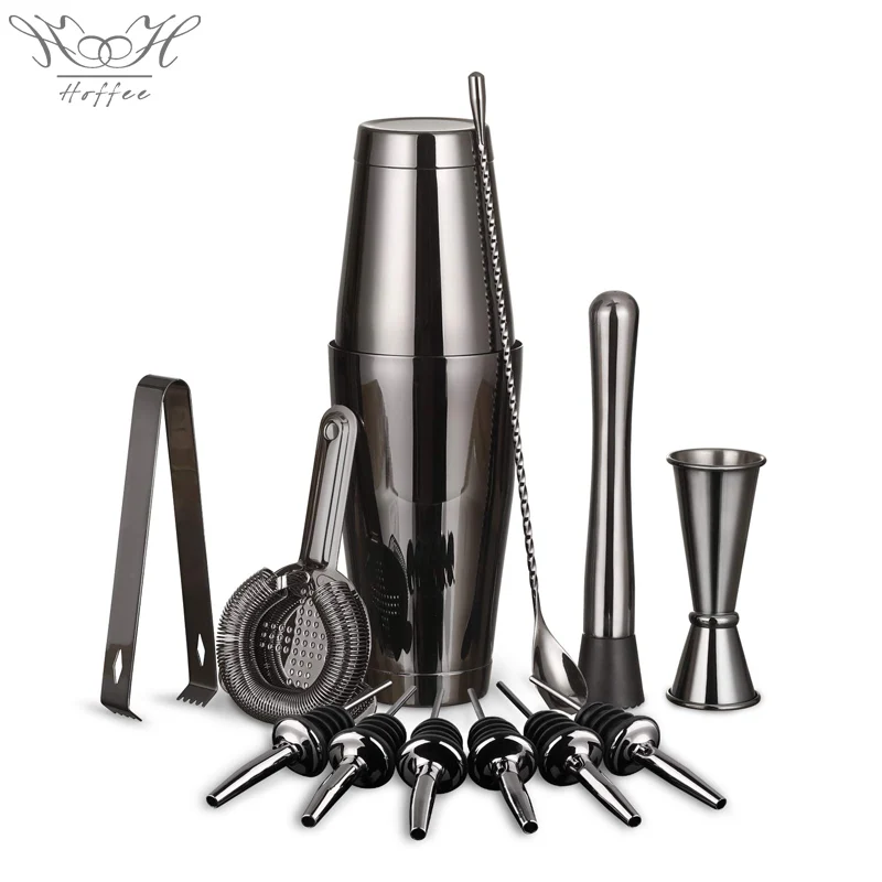 

13-piece Gunmetal Black Boston Cocktail Drink Shaker Set Made From 304 Stainless Steel Bar Tools Bartender Kit