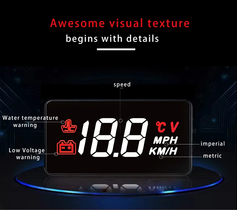 Classic HUD A100 Universal OBD Car  Head Up Display Windshield Digital Automotive Instrument speed  water temperature