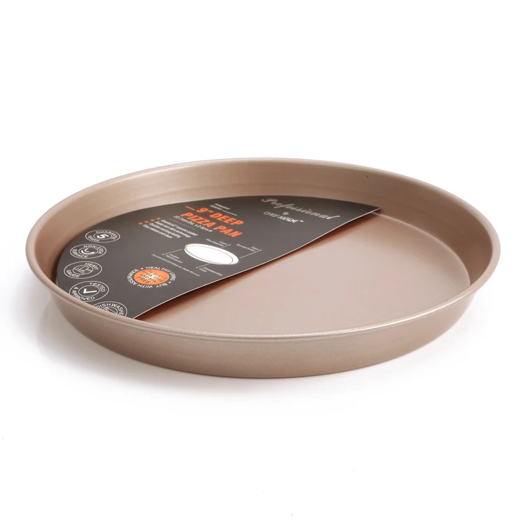 

Carbon Steel Baking Cooking Tray Non Stick Round 10" Deep Pizza Pan Dishes, Champagne gold