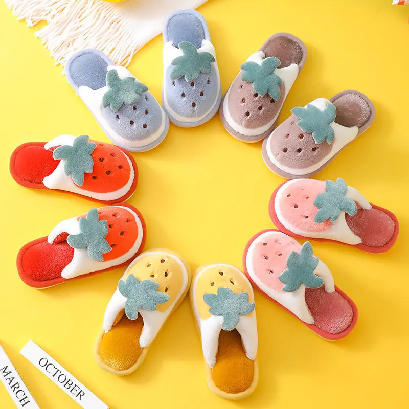 

Children Cotton Shoes Kids Home Slippers Boys And Girls Baby Cute cartoon fruit strawberry Thickening Warm Indoor Shoes, Pink, red, yellow, gray, blue