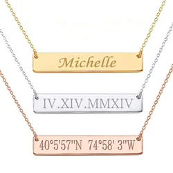 Custom Personalised Stainless Steel Womens Necklaces Sets Engravable Blank Rose Gold Plated Silver Jewelry Pendant Bar Necklace