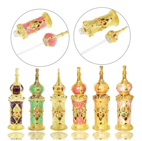 

Travel Perfume Bottles Arabian Style Container Antiqued Metal Royal Essential Oil Bottles Refillable Decoration Gifts