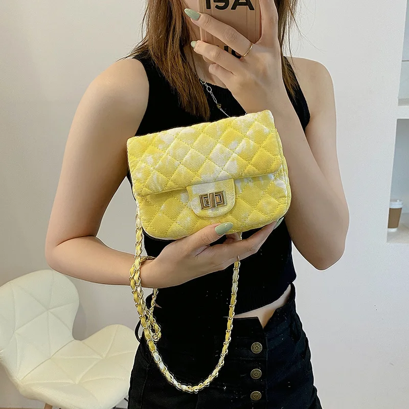 

Latest Small Size Chain Bag Diamond Messenger Shoulder Bags Women Fashion Tie Dye Handbags, As show or custom you like color