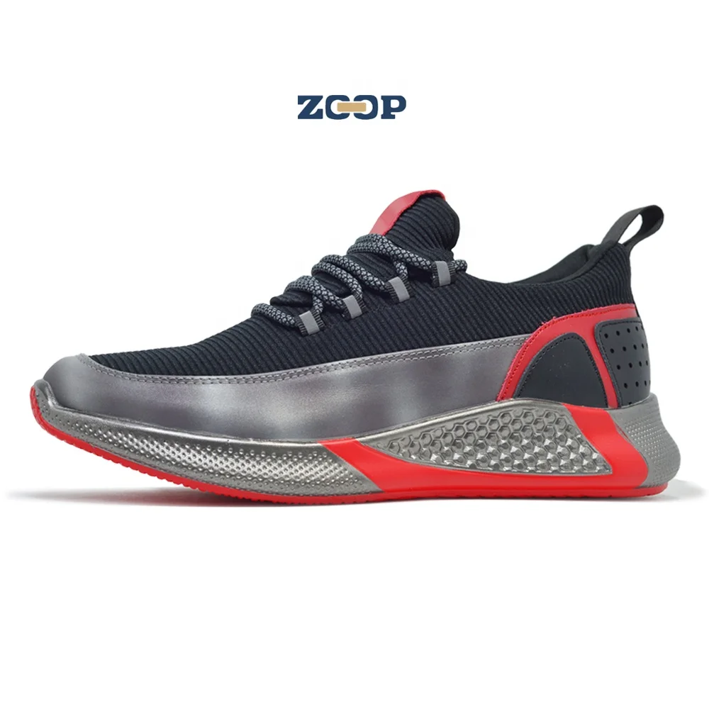 

China manufacturer custom logo fashion sneakers red rubber sole non-slip men sports shoes, Black