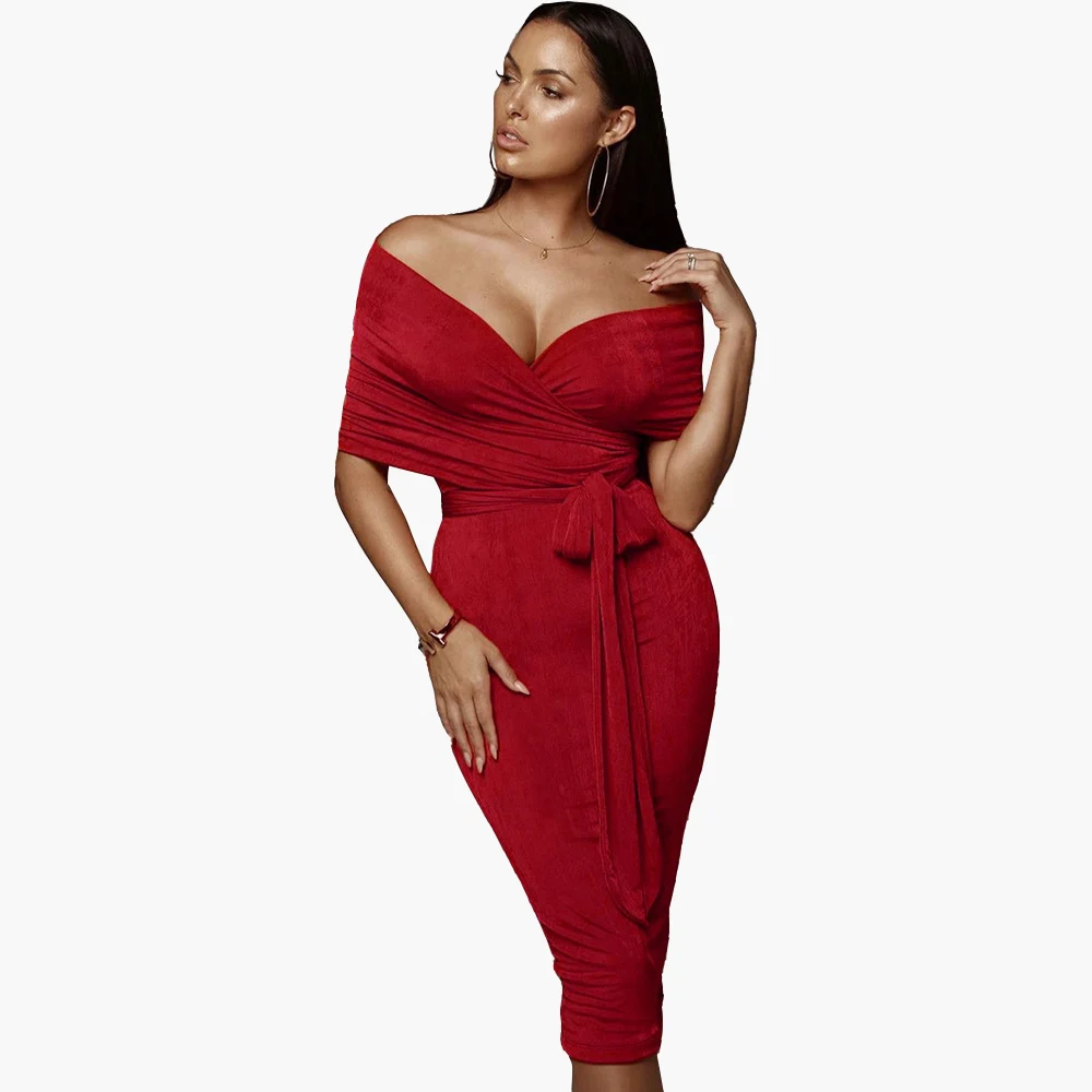

2021 New Arrival Sexy off shoulder bandage top high waist velet pleated skirt