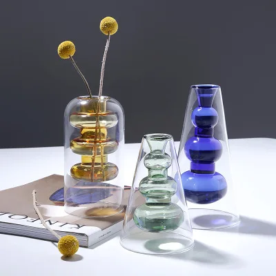 

High Borosilicate Double Wall Glass Vasa Modern Vases
