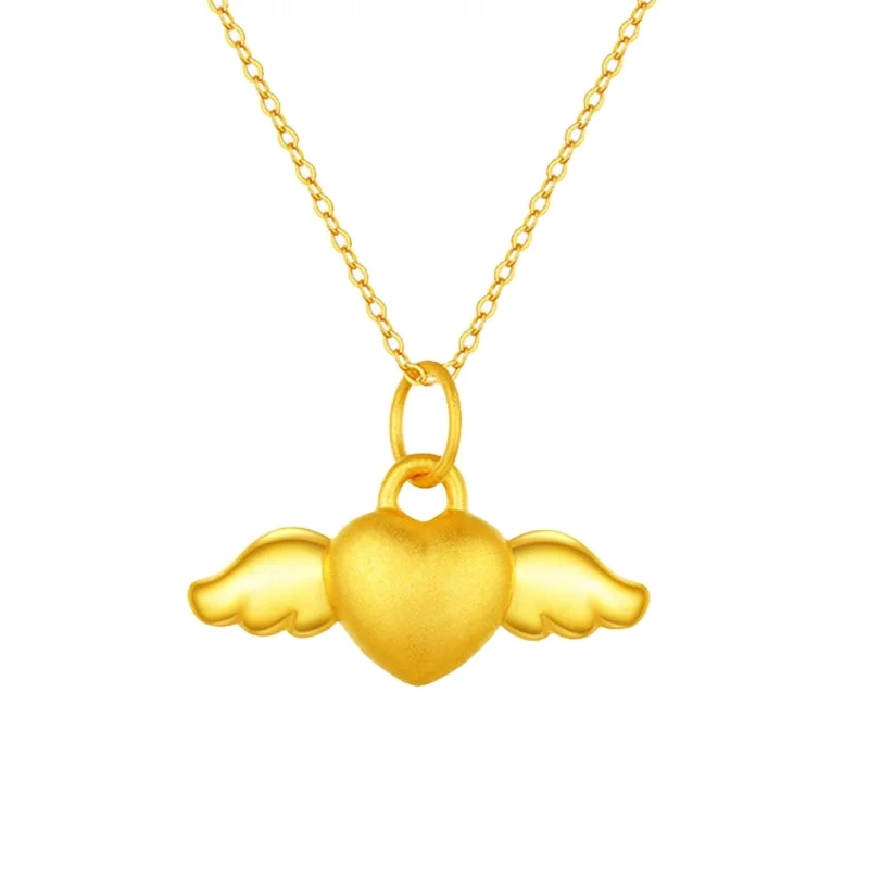 

New Vietnam Sand Gold Love Heart Pendant Imitation-Gold Brass Gilded Angel Heart Wings Peach Heart Pendant Jewelry