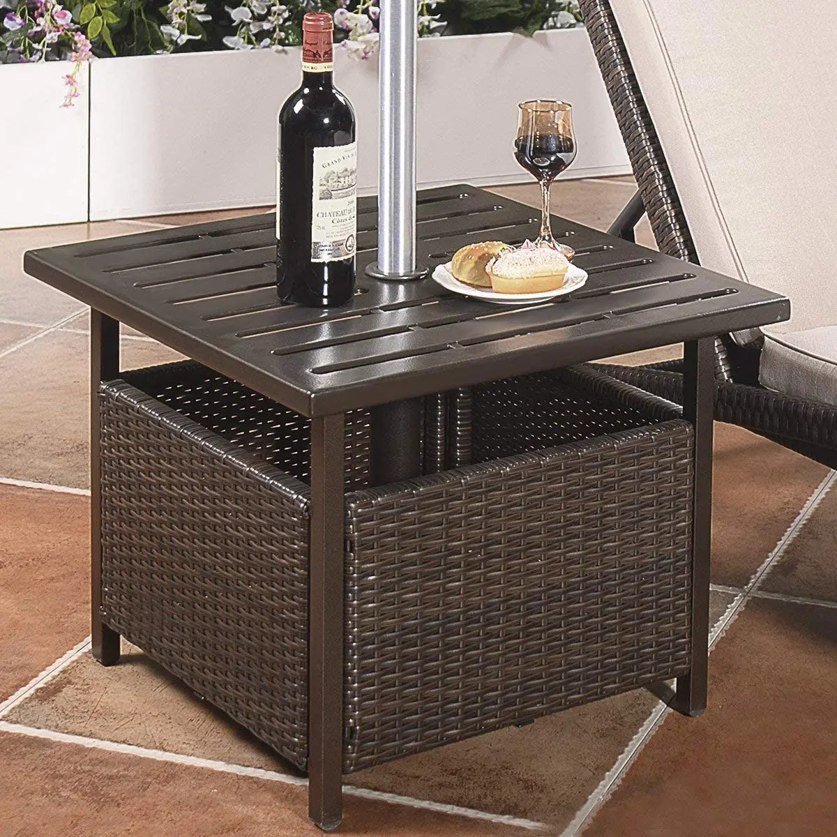 wicker umbrella side table stand