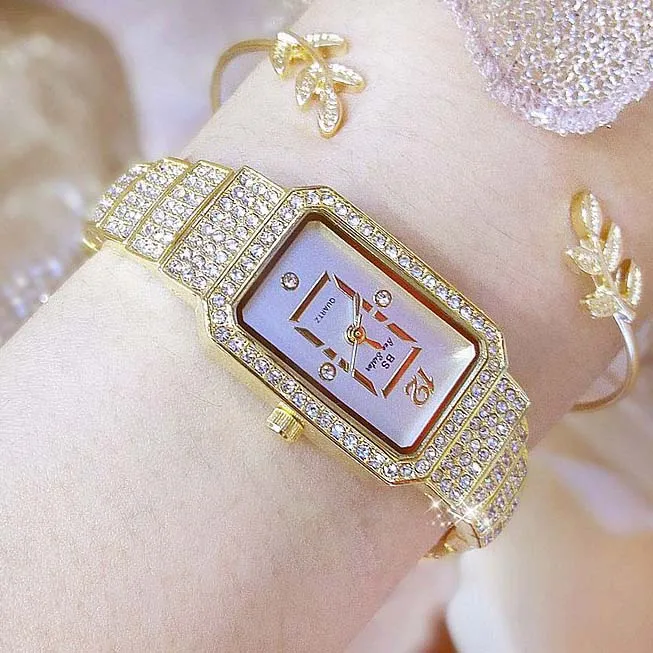 

BS Bee sister Watch Diamond Woman Wrist Watches Bling Bling Ladies Dress Bracelet Square Case Alloy Quartz Watch