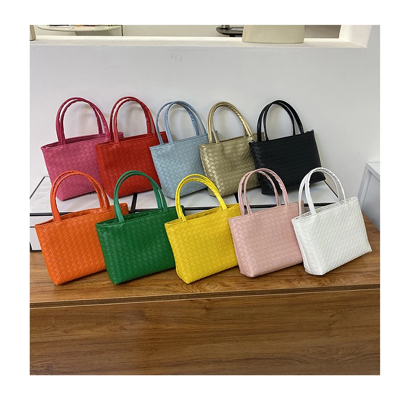 

Weaving Pu Leather Crossbody Bags Simple Women Handbags European New Brand Messenger Bags Solid Color Shoulder Tote Bolsas
