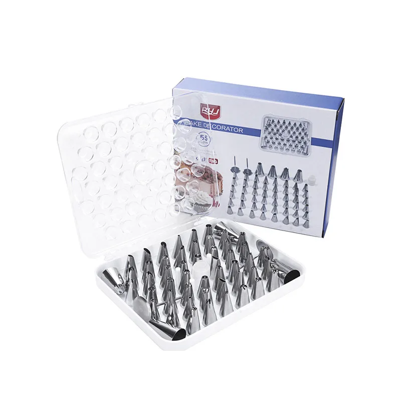 

DIY Baking Tools 55 Piece Stainless Steel Cake Decorating Tips Nozzles Piping Icing Tips Set with Storage Box, Silver