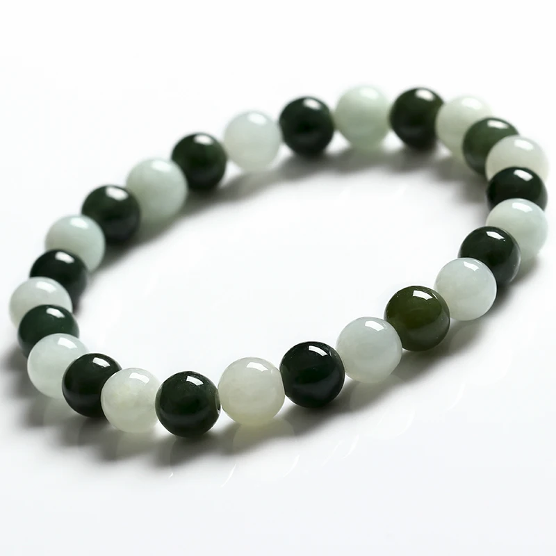 

Myanmar Jadeite Round Bead Bracelet White And Green With Oil Sapphire Bead Bracelet For Men And Women Free Certificate