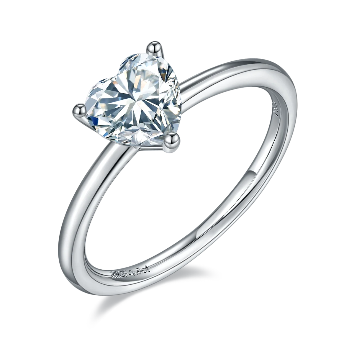 

Simple Design Classic Claw Setting Heart Cut 1 Carat 925 Sterling Silver Heart Moissanite Ring