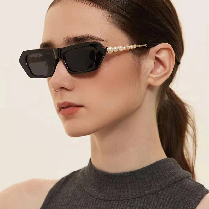 

95089 Fashion pearl inlaid retro small rectangle new sunglasses female, As picture or custom colors