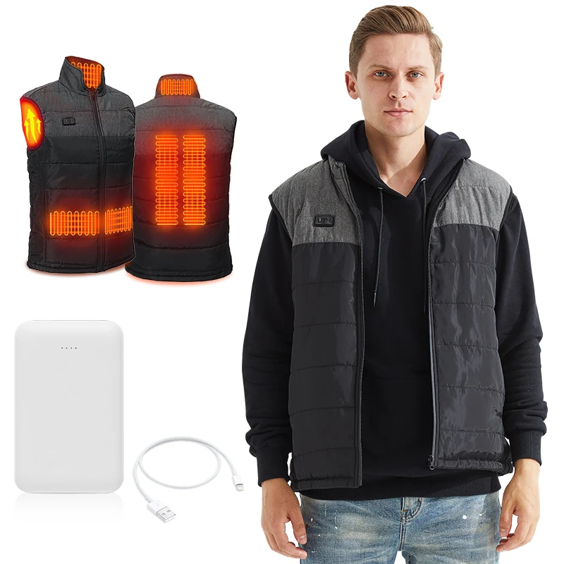 

Men autumn winter smart fashion cotton material heated vest fire resistant with battery pack casual usb interface outlet in