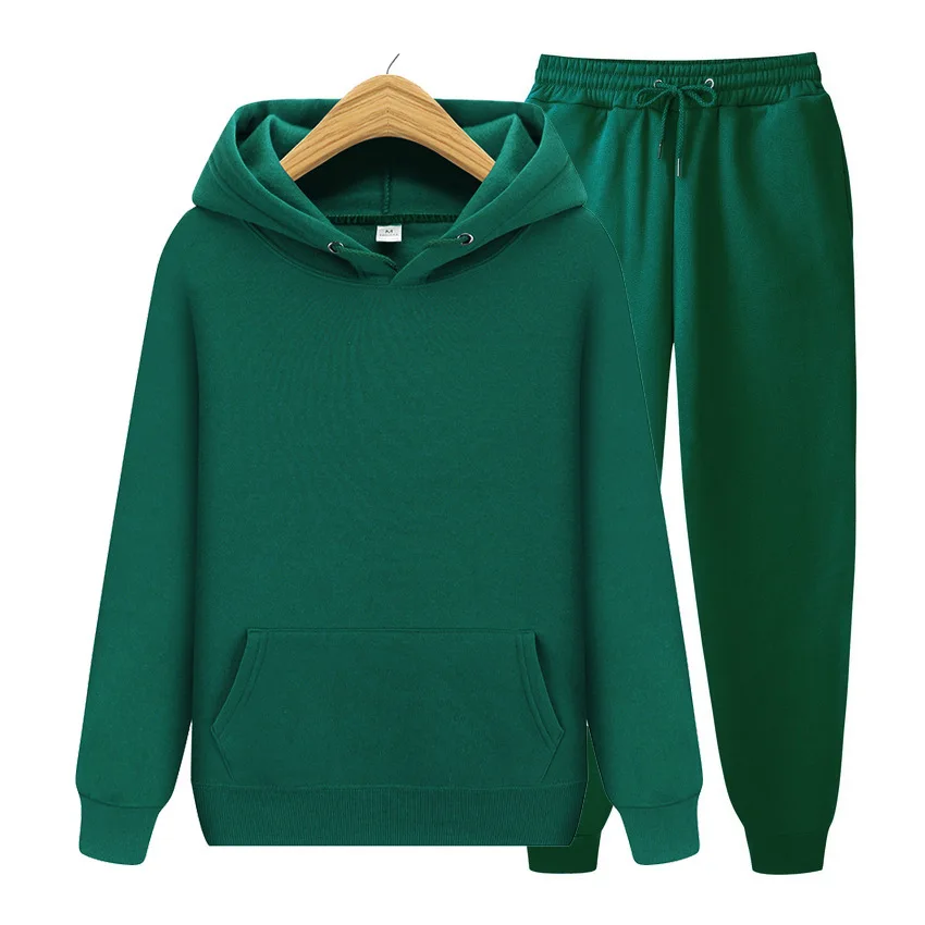 

S-3XL Winter Plus Size Long sleeve Hoodie Solid Color Sets Men Fashion Sweatshirts+Sweatpants Sets