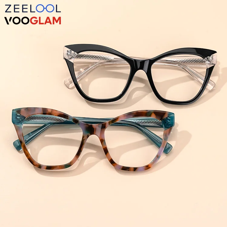 

China 2022 Zeelool Vooglam new arrival black purple tortoise eyewear frame Acetate cat eye glasses Eyeglasses Frames