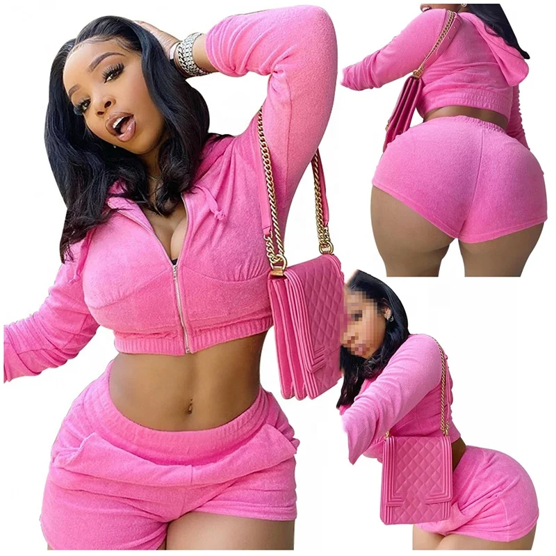 

Sexy Ladies 2 Piece Short Set Outfits Solid Color Crop Top And Running Shorts Two Pieces Women Clothing, Picture