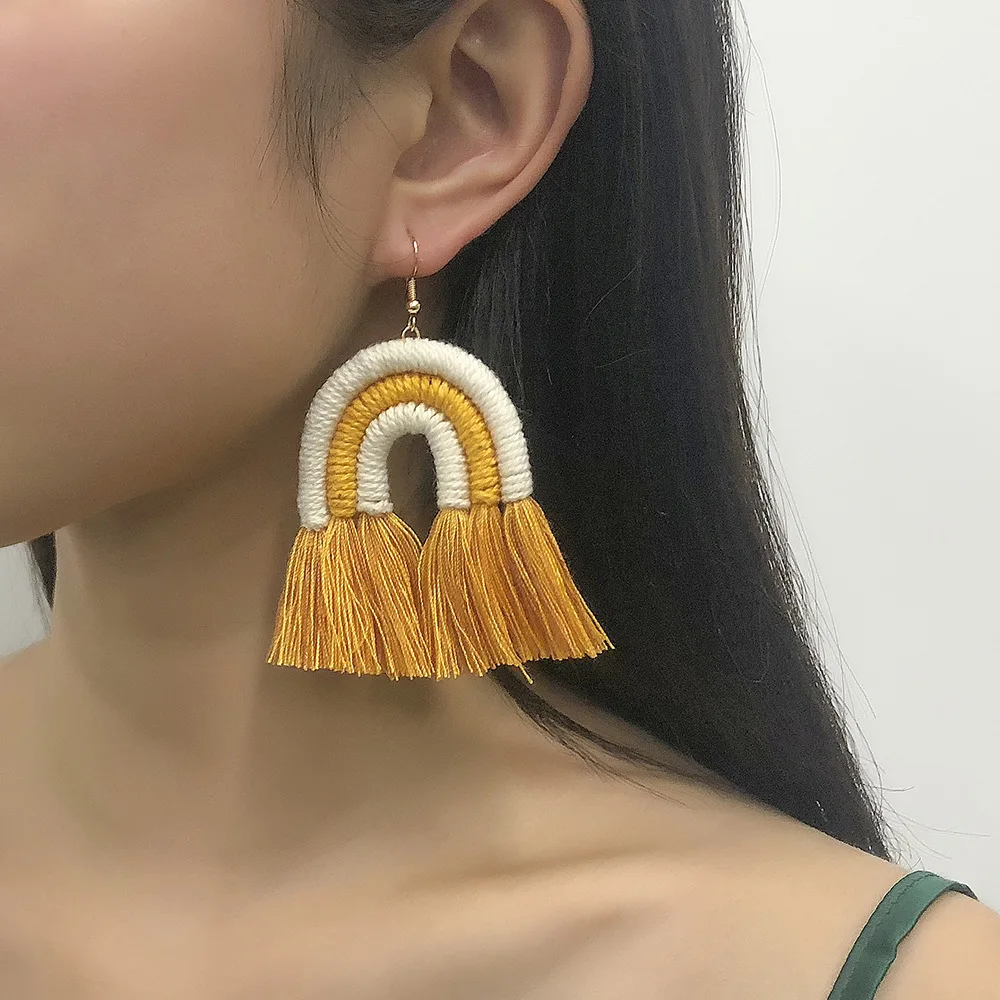 2021 handmade Bohemian style women European and USA designed tassels high quality earring with manufactory directly, Gold