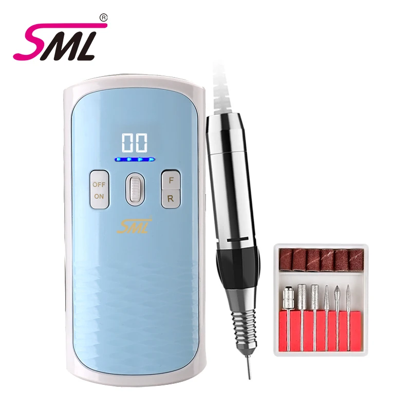 

SML Low price portable electric nail file drill machine kit manicure 35000rpm sander polisher nail drill with 6 pcs bits, Gold