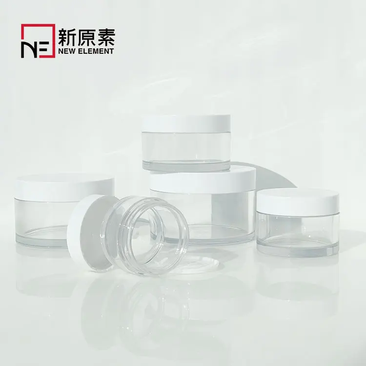 

custom cosmetic 30g 50g 100g 150g 200g clear thick plastic acrylic body butter cream jars bottle with white lids