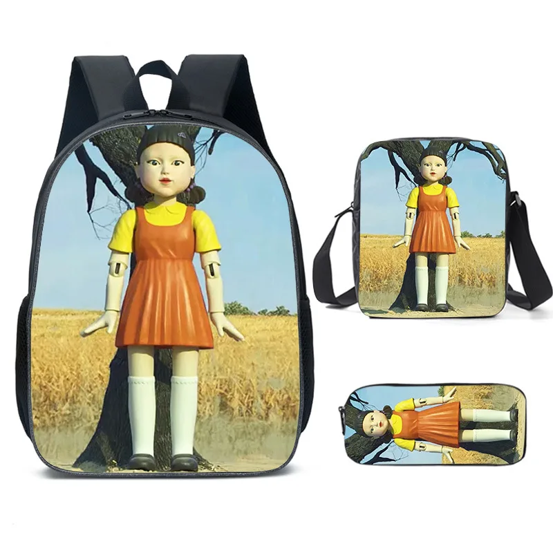 

For Funny Cartoon Squid Game 3pcs/Set Backpack 3D Print School Student Bookbag Travel Laptop Daypack Shoulder Bag Pencil Case