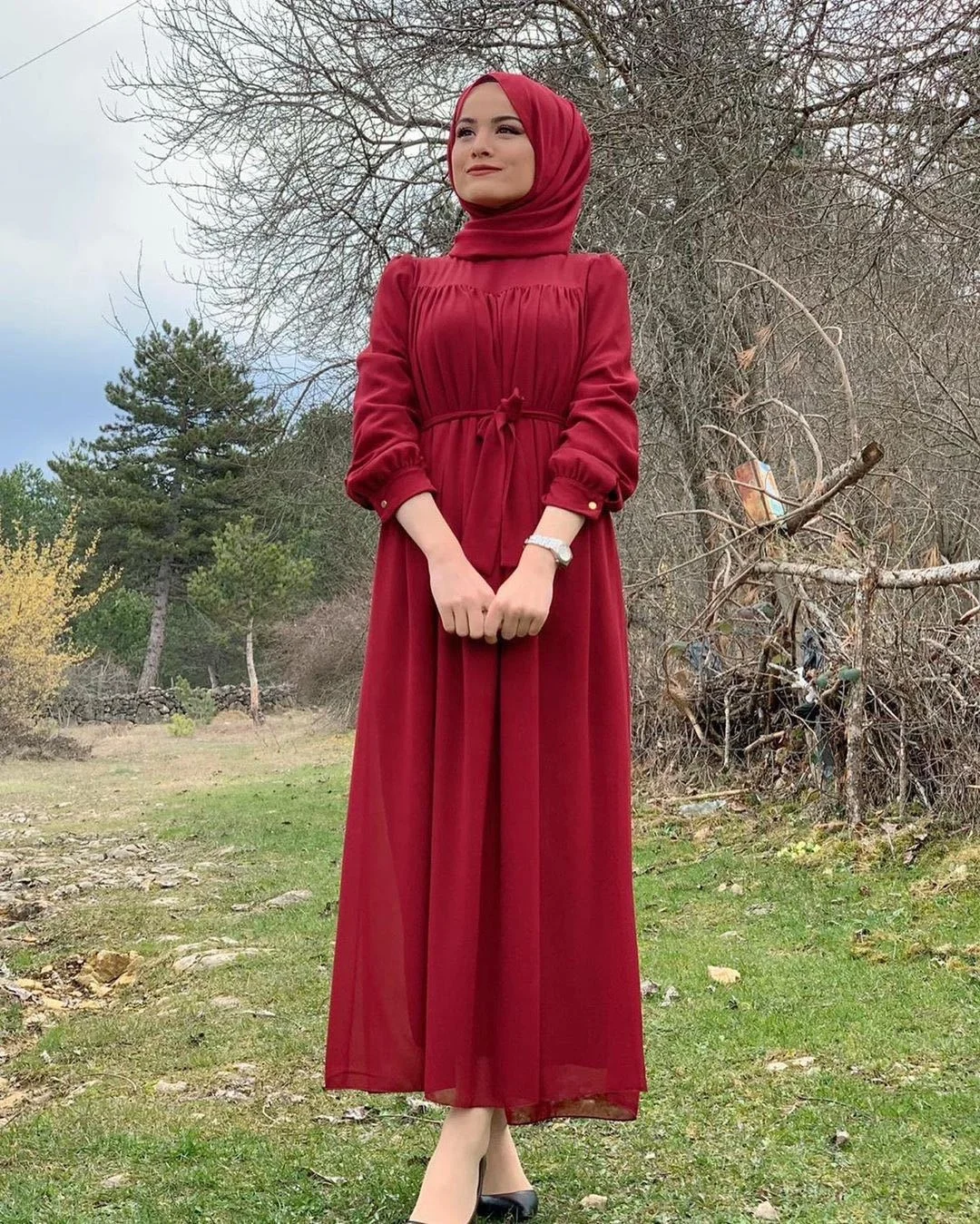 

Fashionable Islamic Dress Lady Autumn Muslim Long Sleeve Dress, As shown