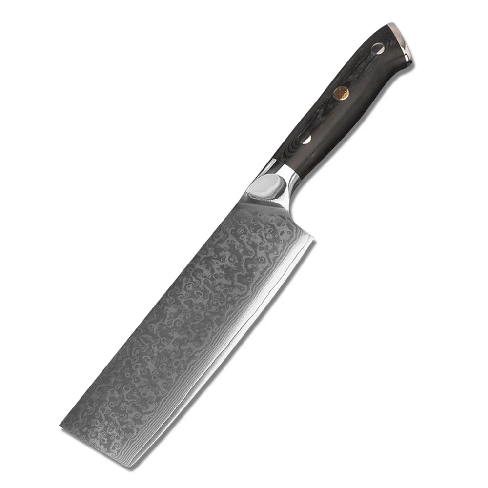 

Factory selling 7 Inch Japanese Nikiri knife G10 handle Damascus knife