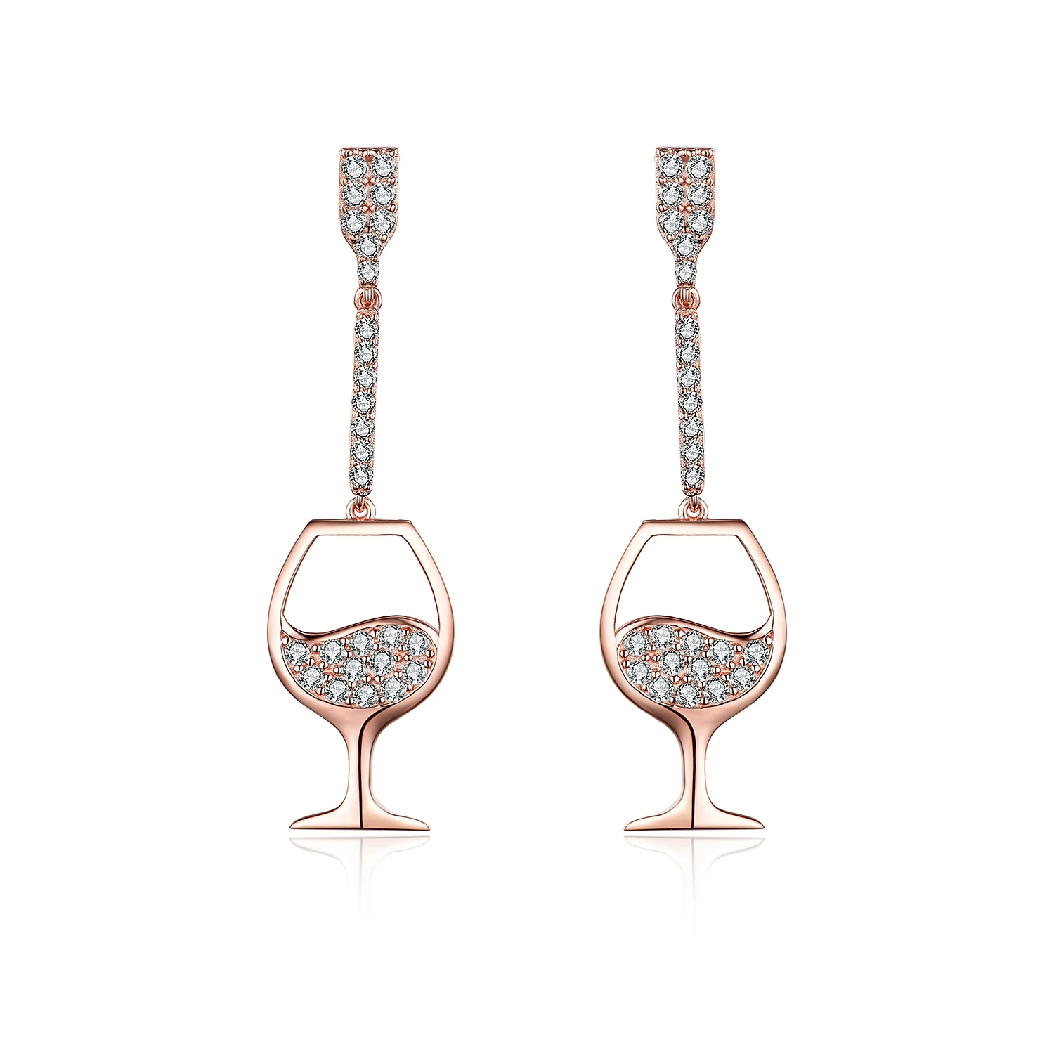 

Custom 925 Sterling Silver Empty Cup Chain Red Wine Glass Earrings With Orhange, Rose/white gold