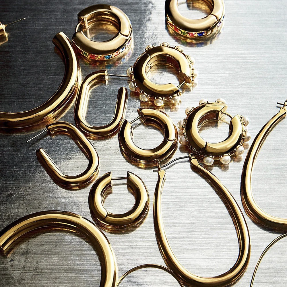 

Simple Punk Jewelry Big Geometric Hoop Earrings 18k Gold Plating Circle Clip On Huggie Earrings