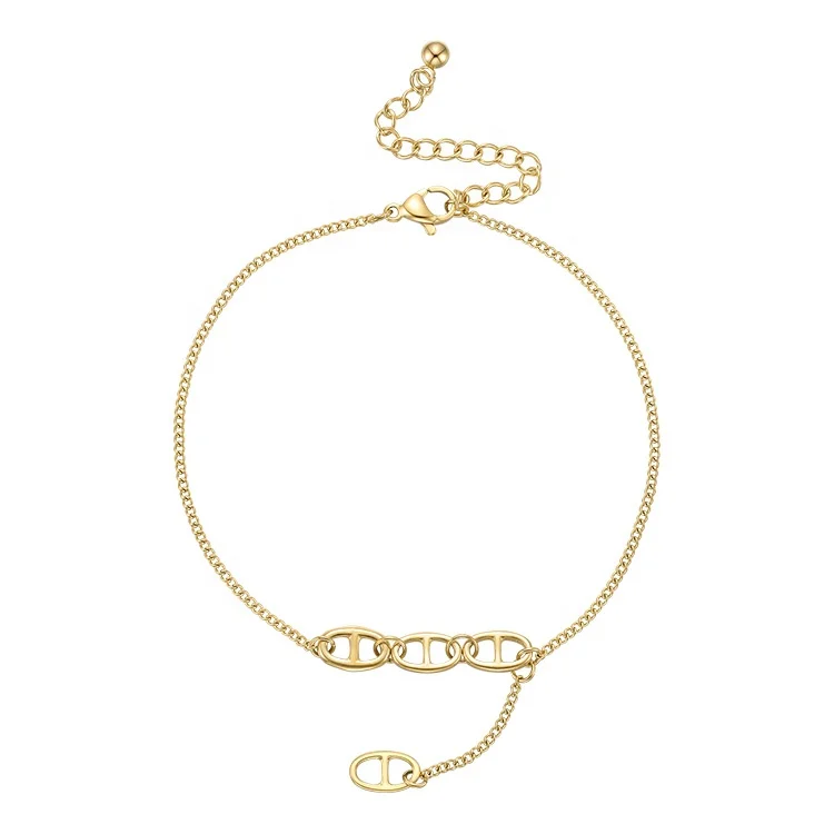 

Latest High Quality 14K Gold Plated Stainless Steel Jewellry Geometric Hollow Chain Anklet A215005