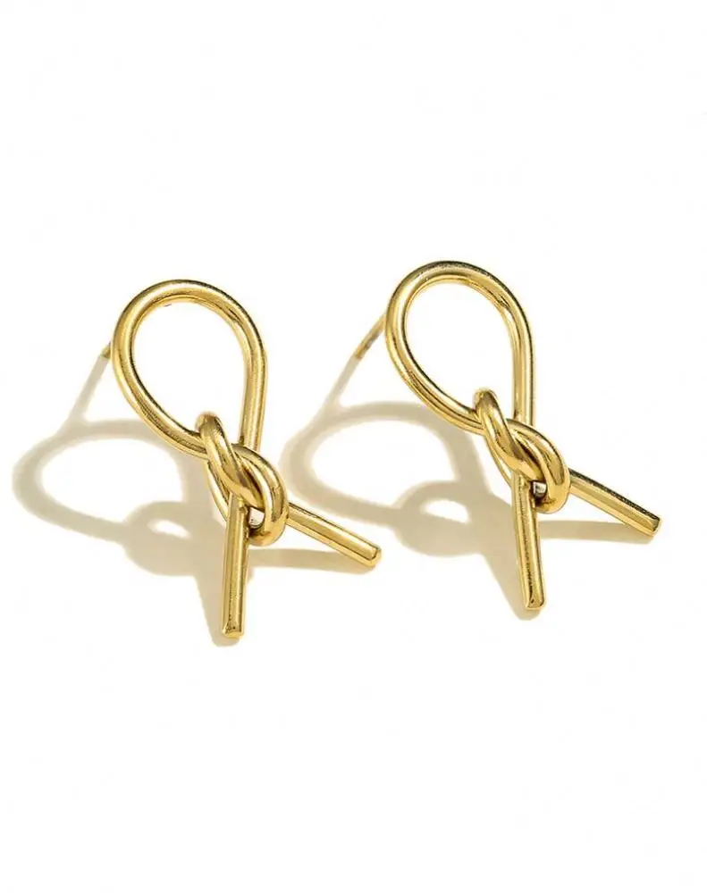

Female Fashion 18K Gold Plated Stainless Steel Handmade Bowknot Earrings, Gold color