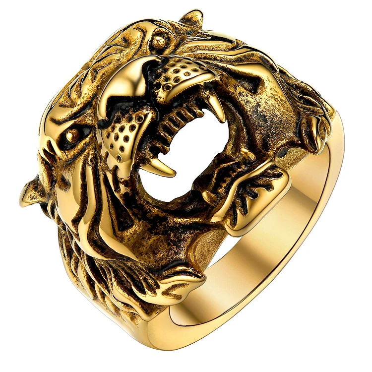 

Men's Stainless Steel Ring Band Vintage Gothic Biker Tiger Head Rings
