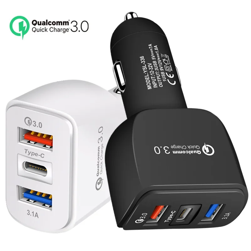 

PD 18W 36W QC3.0 Quick Charging 5V 3.1A Dual USB 1 type-c Port The Usb Car Charger