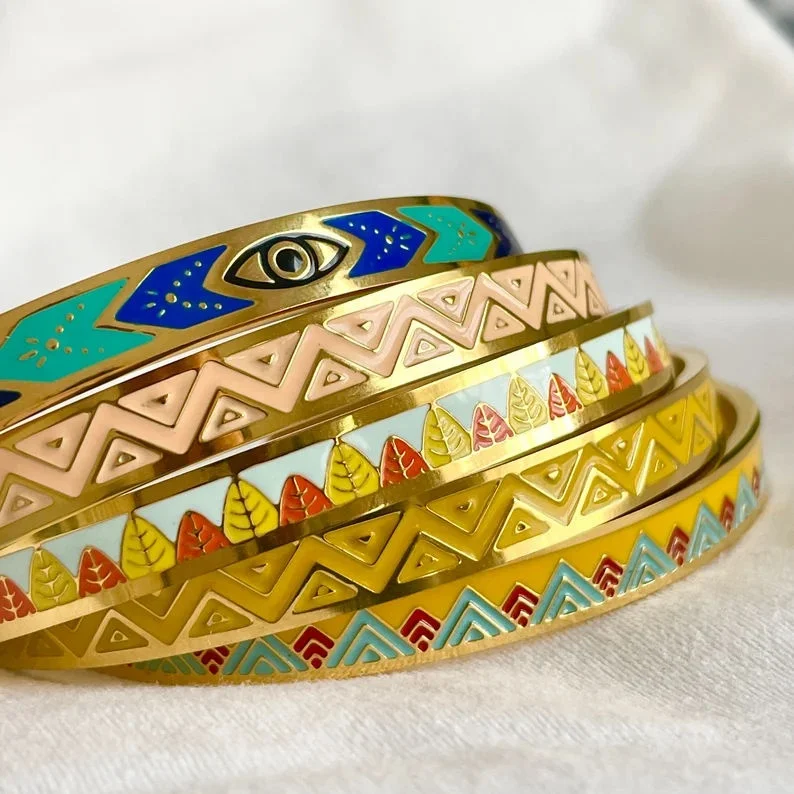 

Men Women Fashion Gold Jewelry New Trendy Colorful Enamel Bracelets & Bangles Geometric Minimalist Evil Eyes Cuff Bracelet, Gold, rose gold, steel, black etc.