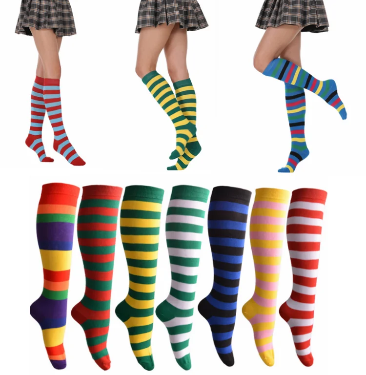 

Classical Party Cotton Colorful Striped Rainbow Knee High Tube Socks