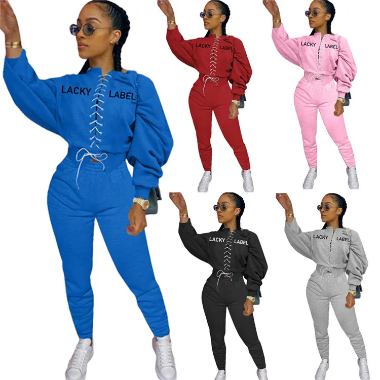 

Lucky Label Bandage 2 Piece Set Women Fall Winter Crop Top Leggings Casual Tracksuit Women Jogger Outfit Active Sweatsuit, As picture