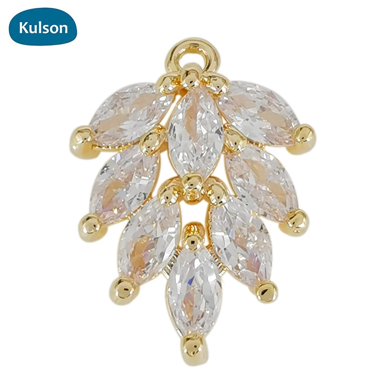 

New Trendy Designs Original Gold Plated Brass Zircon Leaves Cluster Pendants Charms for Jewelry make