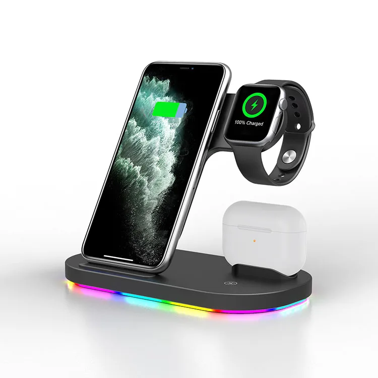 5w 10w 15w qi charging dock station 3in1 wireless charger, White black