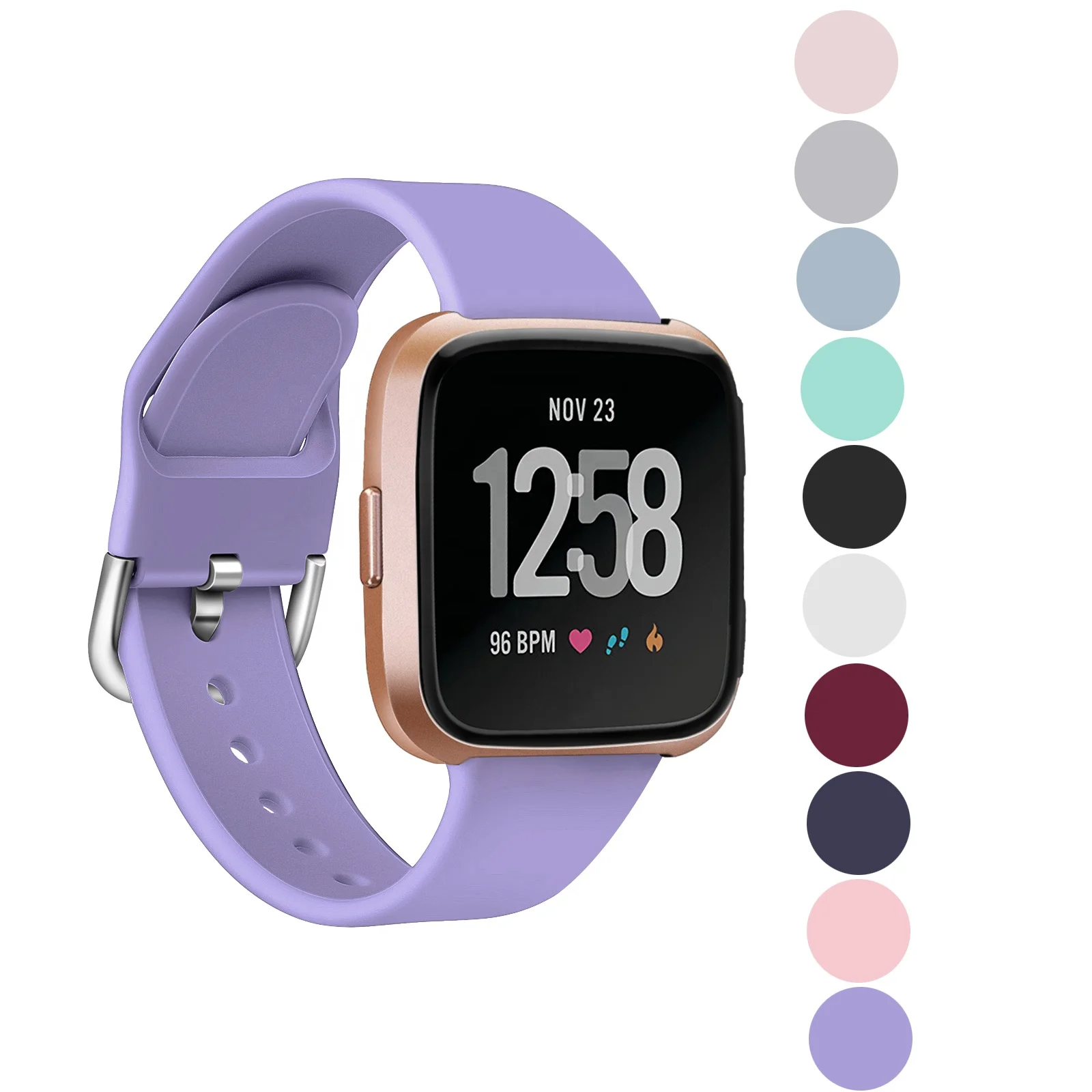 

22mm Bracelet Straps for Fitbit Versa/Versa Lite Watch 23mm Pin Buckle Quick Release Rubber Wrist Band Silicone Wristband, 10 colors