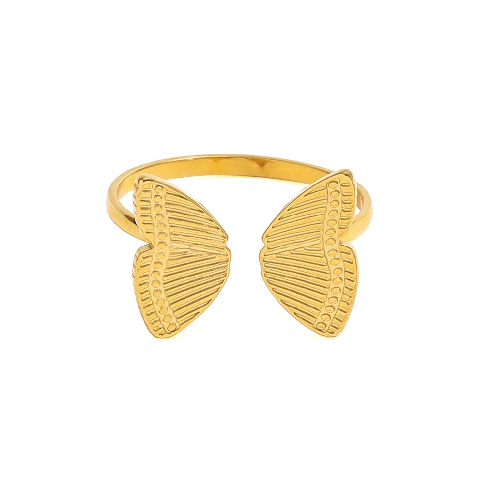 

High End 18K Plain Gold Butterfly Adjustable Stainless Steel Rings Trendy Simple Gold Plated Jewelry