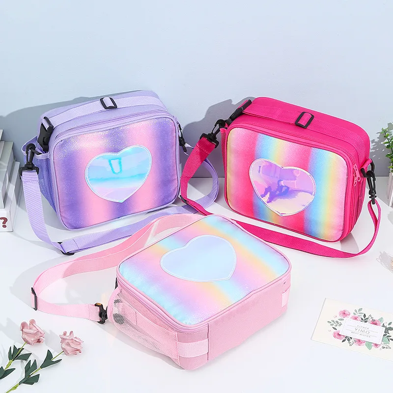 

MSYO High Capacity Heart Messenger Bags Phone Coin Storage Bag Sweet Rainbow Glitter Gritt Kids Messenger Bags