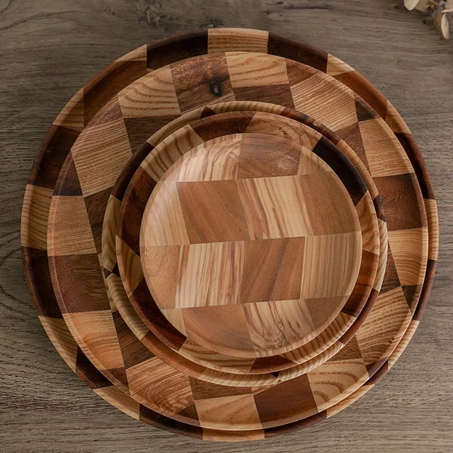 

natural round wooden plates dinning dishes wood tableware