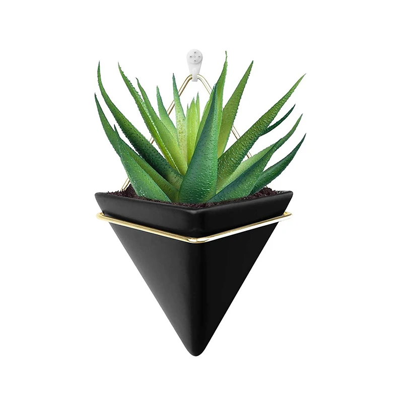 

jingqi wall mounted livingroom decoration triangle small succulent plants custom hanging artificial flower pot wall mounted, Gray, white, multicolor