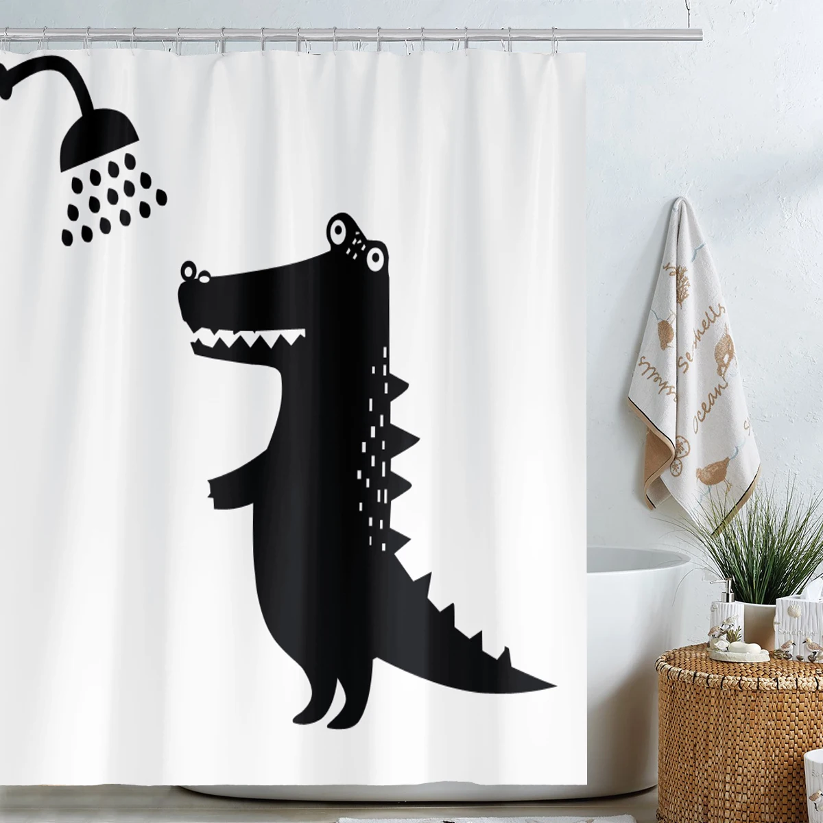 

black dinosaur custom digital print polyester 3d shower curtains bathroom cartoon, As picture show