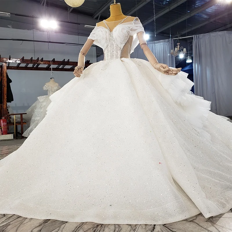 

Jancember HTL2122 O Neck Luxury Princess Wedding Dress For Ladies, Ivory